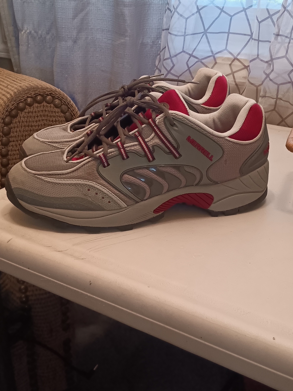 Size 15 Merrell Men's Gray and Red Trail Running Sneakers